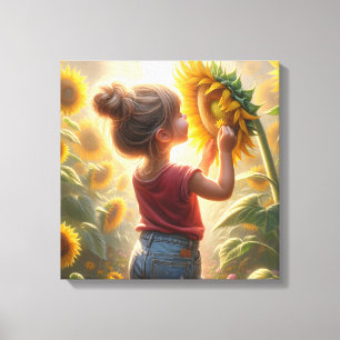 Kleines Mädchen mit Sonnenblume Leinwanddruck