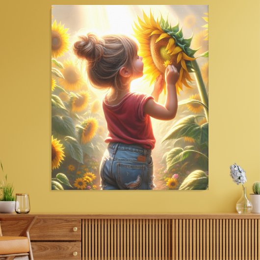 Kleines Mädchen mit Sonnenblume Leinwanddruck (Insitu (Wohnzimmer))