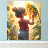 Kleines Mädchen mit Sonnenblume Leinwanddruck (Insitu (Holzboden))
