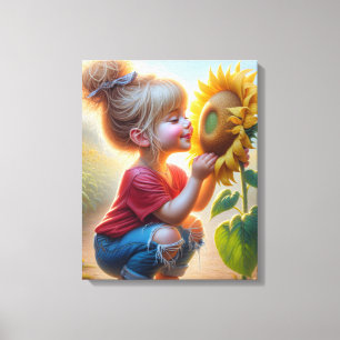 Kleines Mädchen mit Sonnenblume Leinwanddruck