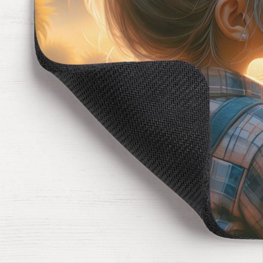 Kleines Mädchen mit Sonnenblume Mousepad (Ecke)