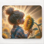 Kleines Mädchen mit Sonnenblume Mousepad (Vorne)