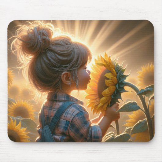Kleines Mädchen mit Sonnenblume Mousepad (Vorne)