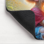 Kleines Mädchen mit Sonnenblume Mousepad (Ecke)