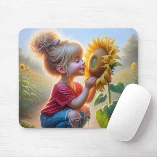 Kleines Mädchen mit Sonnenblume Mousepad (Mit Mouse)