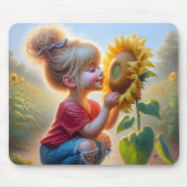 Kleines Mädchen mit Sonnenblume Mousepad (Vorne)