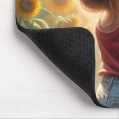 Kleines Mädchen mit Sonnenblumenglühen Mousepad (Ecke)