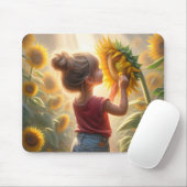 Kleines Mädchen mit Sonnenblumenglühen Mousepad (Mit Mouse)