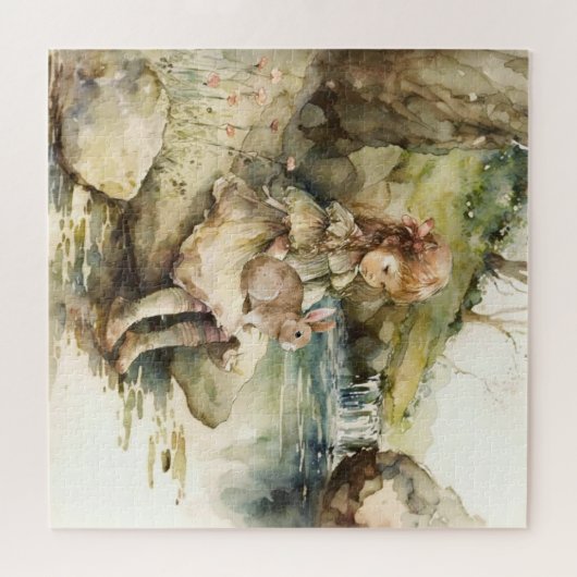 Kleines Mädchen mit sonniger Kaninchenfarbe Puzzle (Horizontal)