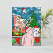 Kleines Mädchen mit Teddy Bear und Weihnachtsfenst (Stehend Vorderseite)