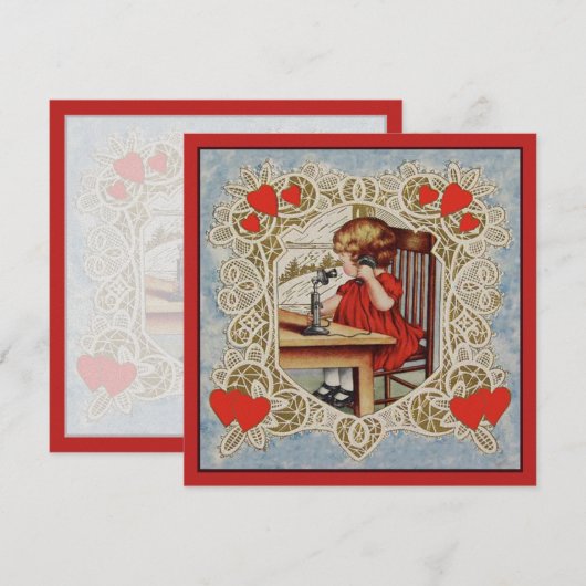 Kleines Mädchen mit Telefoneinladung (Vorne/Hinten)