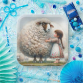 Kleines Mädchen mit überzähliger Ewe Pappteller (Party)