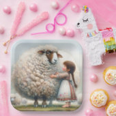 Kleines Mädchen mit überzähliger Ewe Pappteller (Party)