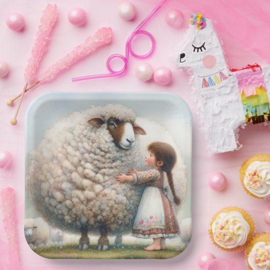 Kleines Mädchen mit überzähliger Ewe Pappteller (Party)