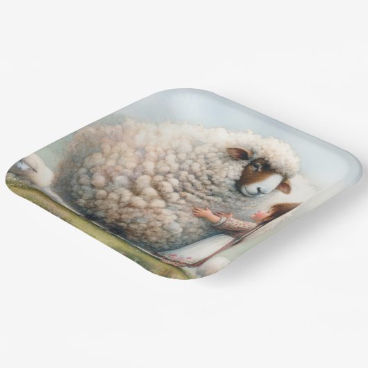 Kleines Mädchen mit überzähliger Ewe Pappteller (Gewinkelt)