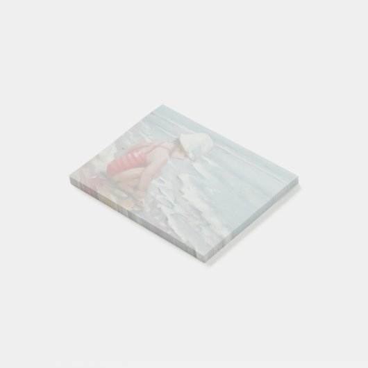 Kleines Mädchen mit weißem Hut am Strand Post-it Klebezettel (angewinkelt)