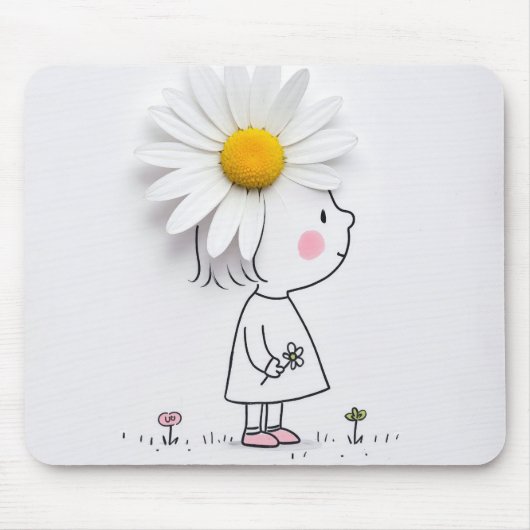 Kleines Mädchen mit weißer Daisy Mousepad (Vorne)