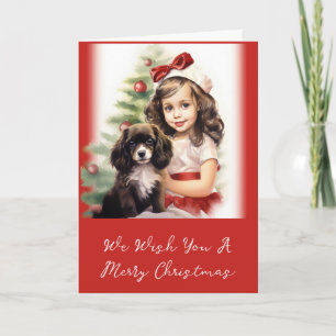 Kleines Mädchen mit Welpe Foto Weihnachtskarte Karte