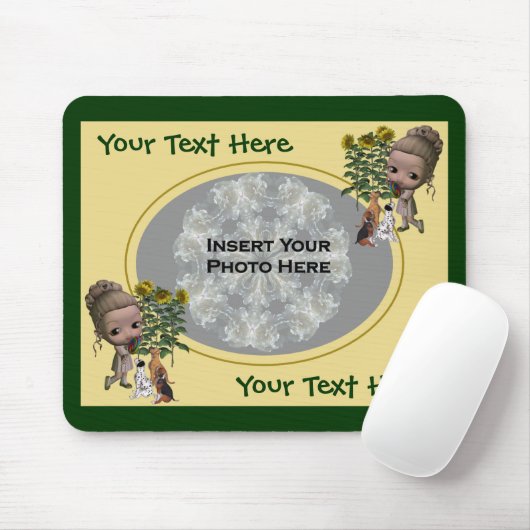Kleines Mädchen mit Welpen-Foto Mousepad (Mit Mouse)