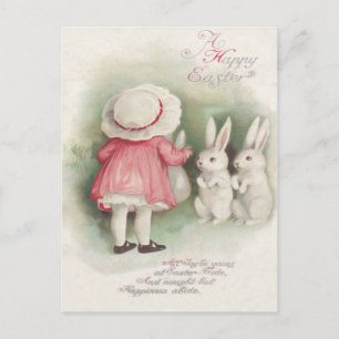Kleines Mädchen Osterhase Kaninchen Feiertagspostkarte