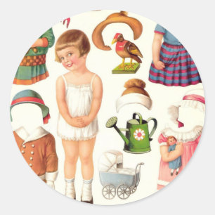 Kleines Mädchen-Papier-Puppen-Aufkleber Runder Aufkleber