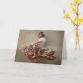 Kleines Mädchen reiten beim Fisch Karte (Gelbe Blume)