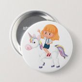 Kleines Mädchen reitet auf magischem Einhorn-Abent Button (Vorne & Hinten)