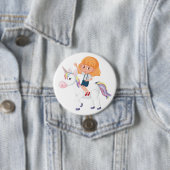 Kleines Mädchen reitet auf magischem Einhorn-Abent Button (Beispiel)