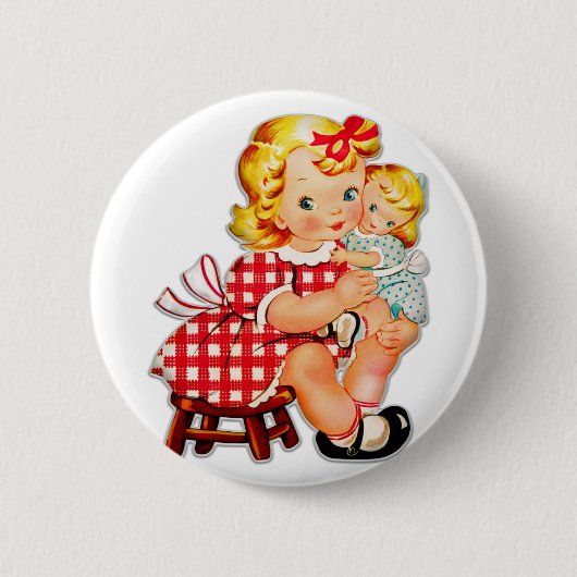 Kleines Mädchen Retro Vintage-Puppe Kind Button (Vorderseite)
