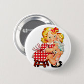 Kleines Mädchen Retro Vintage-Puppe Kind Button (Vorne & Hinten)