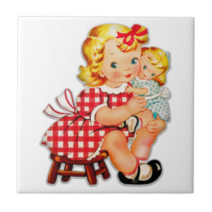 Kleines Mädchen Retro Vintage-Puppe Kind Fliese