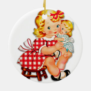 Kleines Mädchen Retro Vintage-Puppe Kind Keramik Ornament