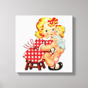Kleines Mädchen Retro Vintage-Puppe Kind Leinwanddruck