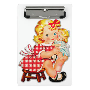Kleines Mädchen Retro Vintage-Puppe Kind Mini Klemmbrett