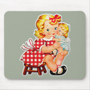 Kleines Mädchen Retro Vintage-Puppe Kind Mousepad