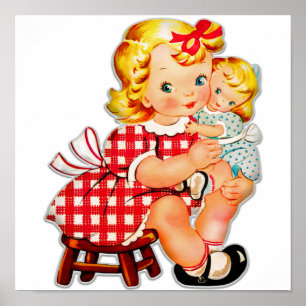 Kleines Mädchen Retro Vintage-Puppe Kind Poster