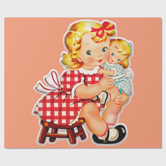 Kleines Mädchen Retro Vintage Puppenkind Geschenkpapier (Flach)