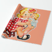 Kleines Mädchen Retro Vintage Puppenkind Geschenkpapier (Ungerollt)