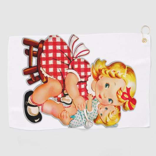 Kleines Mädchen Retro Vintage Puppenkind Golfhandtuch (Horizontal)