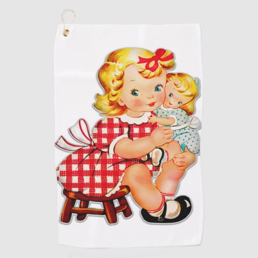 Kleines Mädchen Retro Vintage Puppenkind Golfhandtuch (Vorderseite)