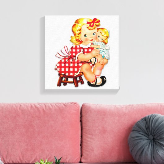 Kleines Mädchen Retro Vintage Puppenkind Leinwanddruck (Insitu (Wohnzimmer))