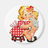 Kleines Mädchen Retro Vintage Puppenkind Magnet (Vorne)