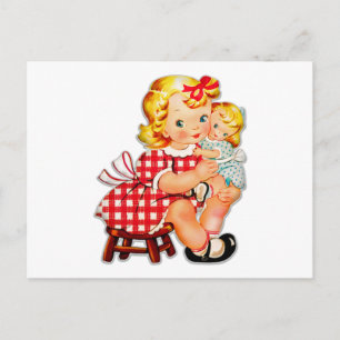 Kleines Mädchen Retro Vintage Puppenkind Postkarte