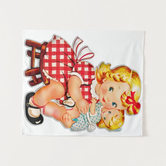 Kleines Mädchen Retro Vintage Puppenkind Wandteppich (Vorderseite (Horizontal))
