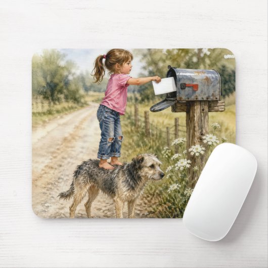 Kleines Mädchen schickt eine Karte Mousepad (Mit Mouse)