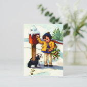 Kleines Mädchen schickt Weihnachtsgrüße Postkarte (Stehend Vorderseite)