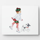 Kleines Mädchen Skaten auf Eis und Hund Fotoplatte (Vorderseite)