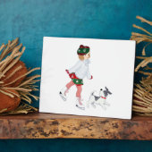 Kleines Mädchen Skaten auf Eis und Hund Fotoplatte (Seite)