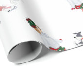 Kleines Mädchen Skaten auf Eis und Hund Geschenkpapier (Rolleneckpunkt)