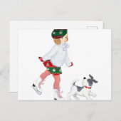 Kleines Mädchen Skaten auf Eis und Hund Postkarte (Vorne/Hinten)